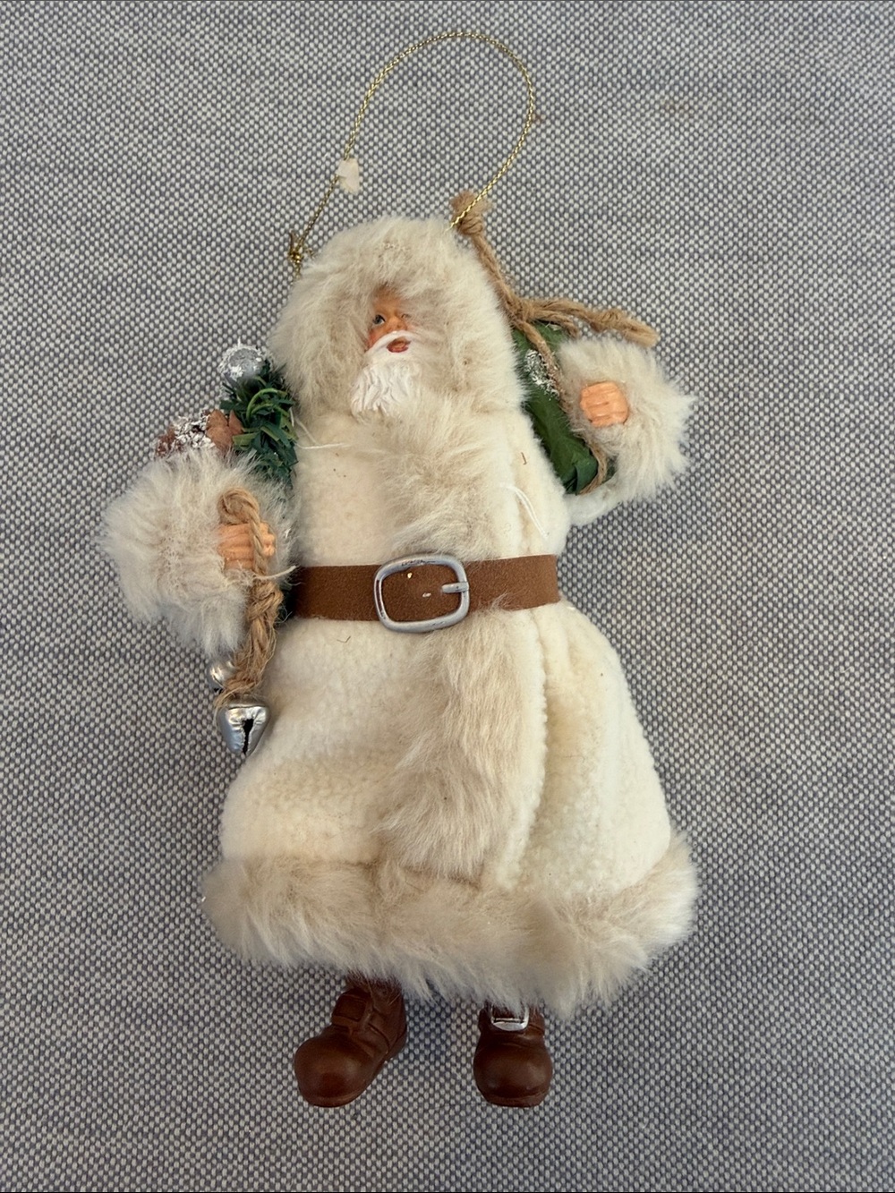 Source Unknown Cream Santa Ornament with Brown Belt and Boots